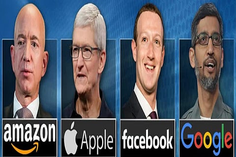 Amazon CEO Jeff Bezos, Apple CEO Tim Cook, Facebook CEO Mark Zuckerberg and Google CEO Sundar Pichai