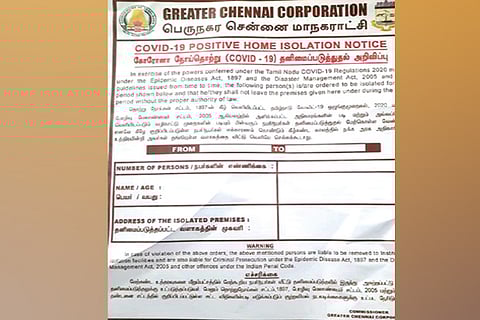 Chennai Corporation to paste notices on houses with quarantined patients