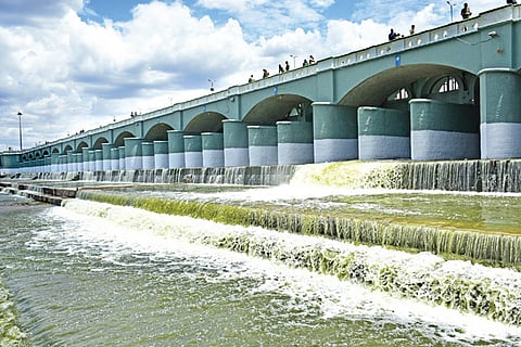 Water flowing through the Kallanai on Tuesday
