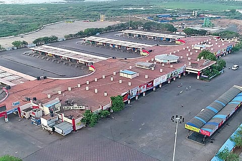 An aerial view of a deserted Mattuthavani bus stand in Madurai on Wednesday