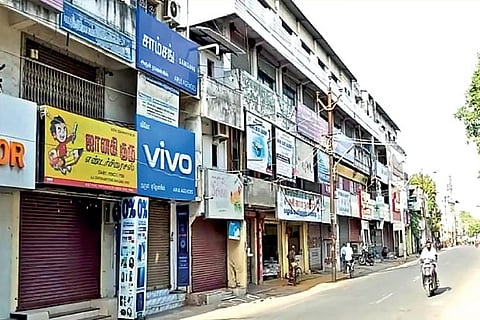 Shops on Balavinayagar Kovil Street in Thoothukudi remain shut on Wednesday responding to a protest