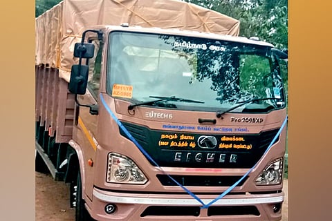One of the four vehicles purchased to deliver ration items to tribal hamlets