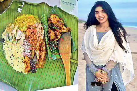 Meals wrapped in banana leaf: Aisha Rizwan Malik (right)
