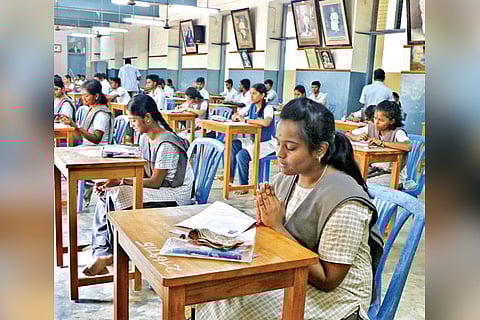 Students appear for the exams at Sir Siva Swami Kalalaya Senior Secondary School, in Mylapore