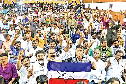 Fans and functionaries of Rajini Makkal Mandram during an earlier meeting in Chennai. (File photo)