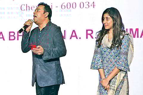 AR Rahman with his daughter Rahima (right) at the event