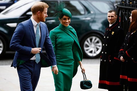 Britain's Prince Harry and Meghan, Duchess of Sussex, arrive for the annual Commonwealth Service
