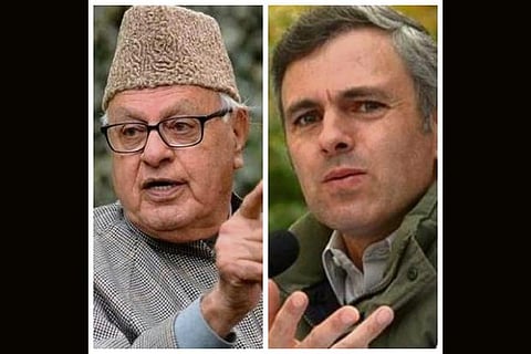 NC chief Farooq Abdullah meets his son Omar Abdullah in sub-jail in Srinagar