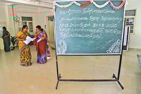 The government order on school closure put up on the notice board in front of the Presidency Govt Girls Hr Sec