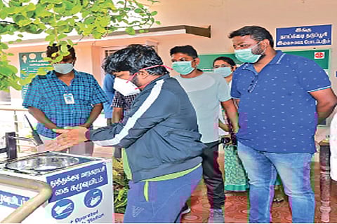 Foot-operated sanitiser dispensers installed at 10 spots in Thoothukudi town