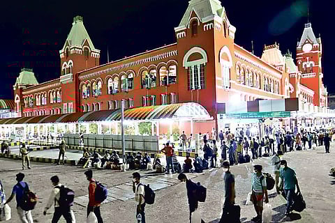Guest workers at Central railway station on Saturday night.