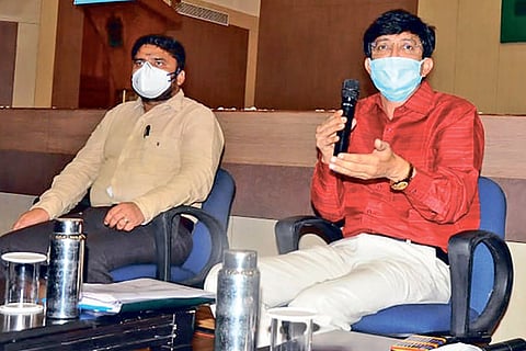 J Radhakrishnan, Special Officer for COVID-19 control in Chennai, addresses newspersons in the city