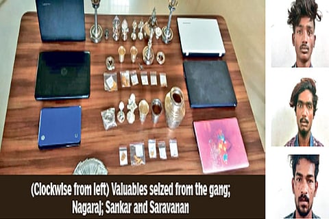 Valuables seized from the gang; Nagaraj; Sankar and Saravanan