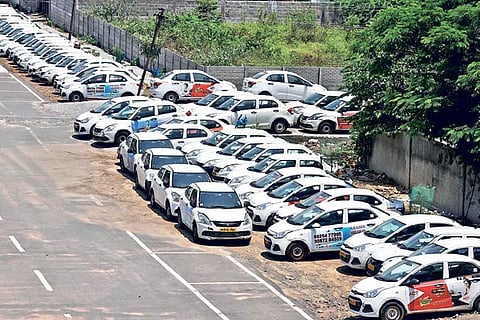 Taxi drivers protest seeking govt nod to resume services