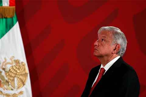 Mexico's President Andres Manuel Lopez Obrador holds a news conference at the National Palace