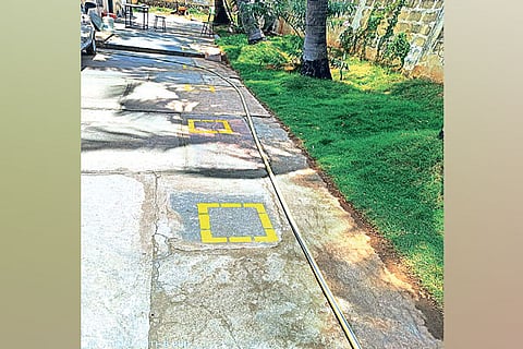 Yellow squares marked for workers to ensure social distancing at a unit in Ranipet SIPCOT