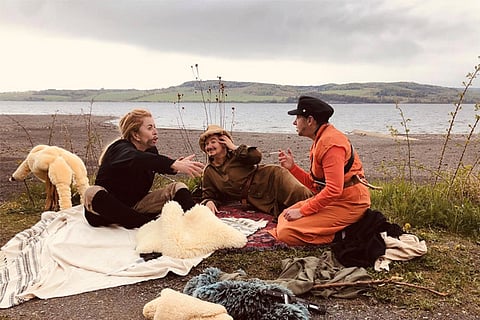 A view shows a recreation of "The Hunters at Rest" painting by a Russian artist (courtesy: Reuters)