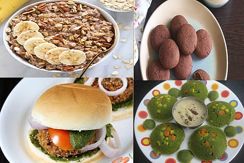 Oatmeal; Ragi cookies; Healthy soya burger; Spinach idlis