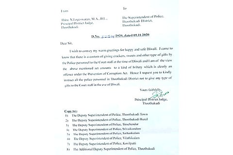 Don’t bribe my staff in name of Deepavali gifts: Judge to police