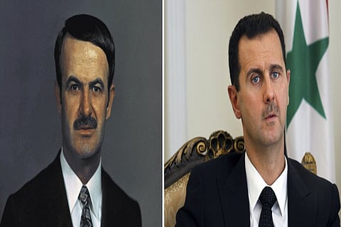 Former Syrian President Hafez Assad and his son Syrian President Bashar Assad
