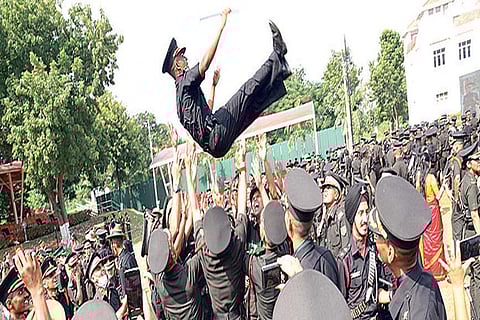 Cadets in a celebratory mood at the Passing Out Parade in Chennai