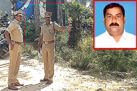 Krishnagiri district SP Bandi Gangadhar inspects the crime scene (inset) Nagaraj