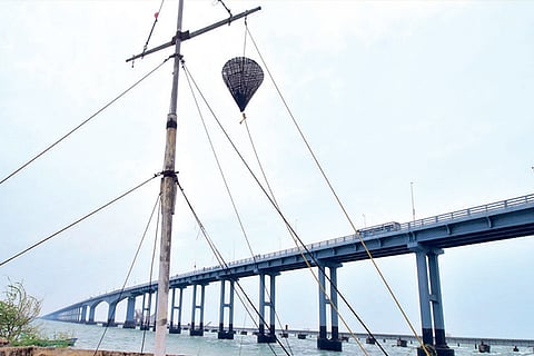 Cautionary signal three at Pamban on Monday