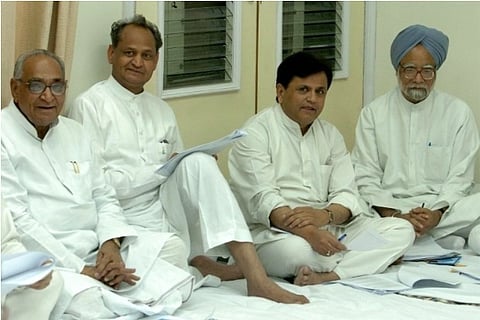 File photo: PTI; Congress leaders along with Ahmed Patel