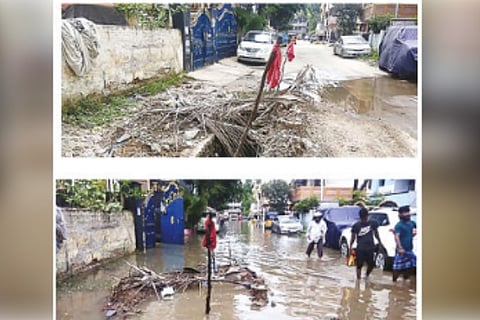 These photos, taken at the same spot show how waterlogging over SWDs can pose fatal risk
