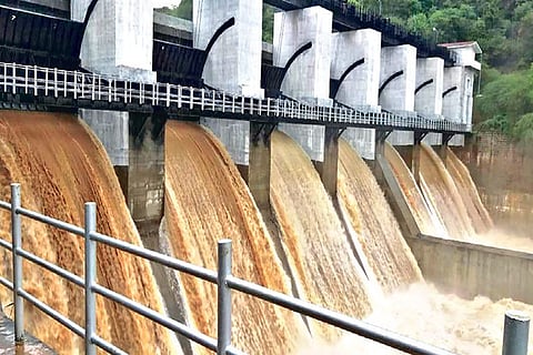 Water gushing out of the seven shutters of Shenbagathoppu dam in Tiruvannamalai