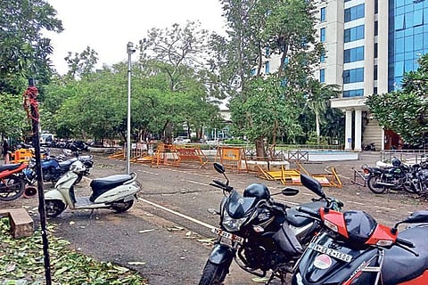 The almost empty parking lot at the Secretariat in Chennai on Thursday