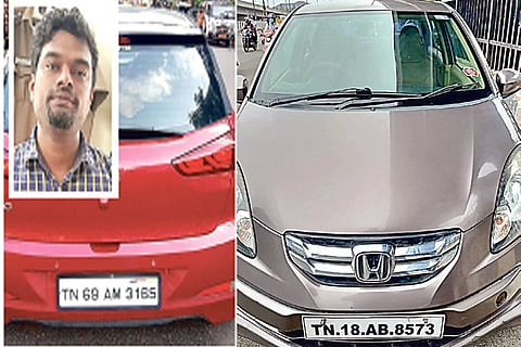 Arunkumar (inset) with two of the seized cars
