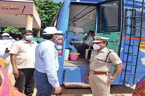 Collector M Govinda Rao at the launch of mobile COVID testing facility on Thursday