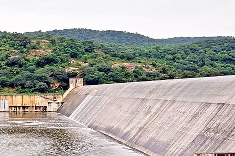 The overflowing Mordhana dam in Vellore district on Thursday