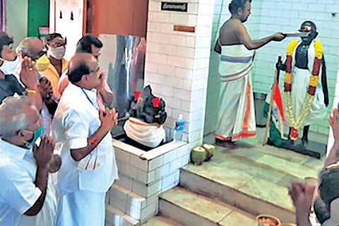 Special pujas being performed at the temple for Gandhi in Erode on Friday