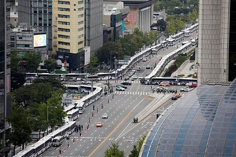 South Korea police set up 'bus walls' to prevent protests amid COVID-19 concerns