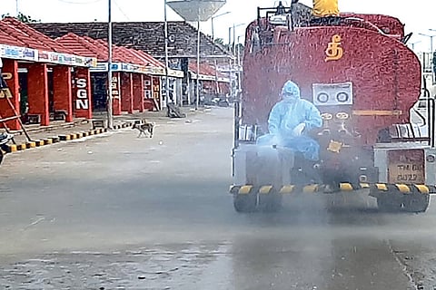 A five-member team usually does the sanitisation at the market