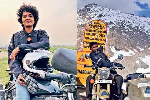 Elakiya (L); Lalith during one of his trips (R)