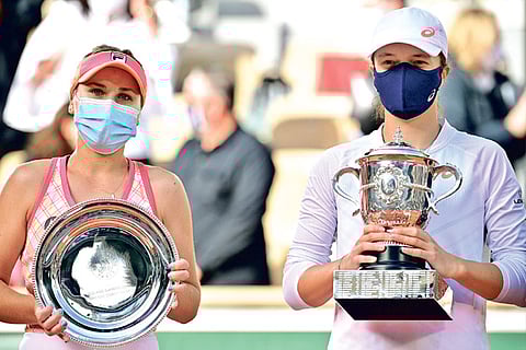 French Open winner Iga Swiatek (right) and runner-up Sofia Kenin