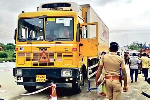 The truck left behind by the robbers