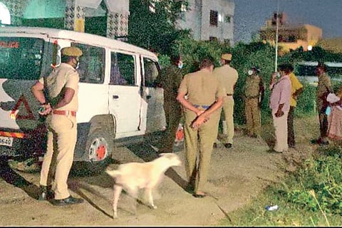 Police, residents gather outside Ashok?s house