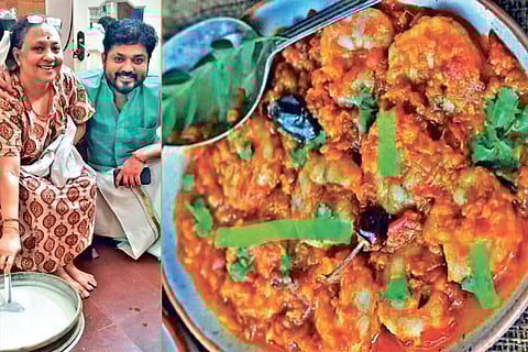 Actor Shakthi with his mother; Prawn Curry