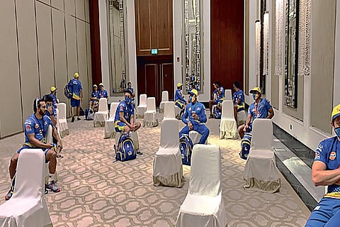 CSK players at the hotel prior to leaving for training