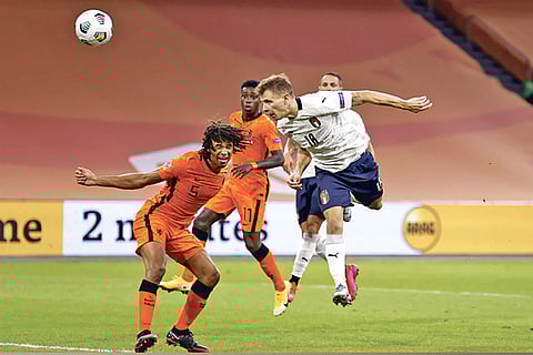 Nicolo Barella scored off a header to lead Italy to a win over Netherlands