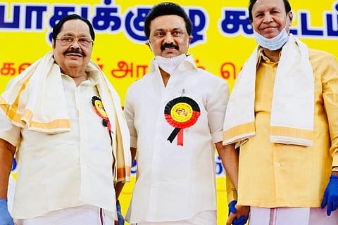 DMK's Triumvirate. Image Courtesy: Twitter - @mkstalin