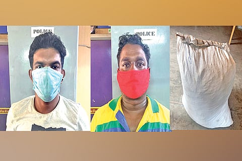 Murugesan (left) and Ranjith Prakash who were held with 29 kg ganja