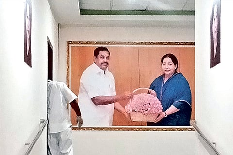 Digital poster of EPS with Jayalalithaa at Kalaivanar Arangam