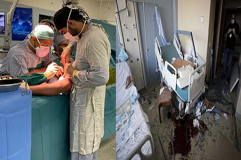 Dr Bassam Osman daily hospital shift;  Hospital room is damaged from a massive explosion