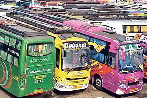 Omni buses at the bus depot in the city