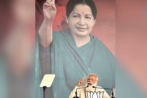 Modi during the campaign at Madurai on Friday.